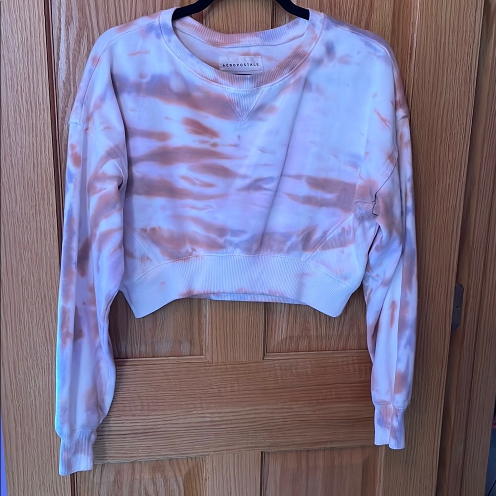Aéropostale, size small, White, brown and gray, cropped sweatshirt, long sleeve